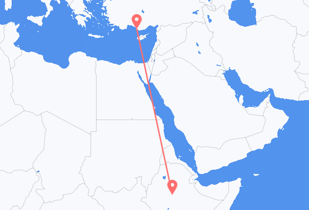 Vluchten van Addis Abeba naar Gazipaşa