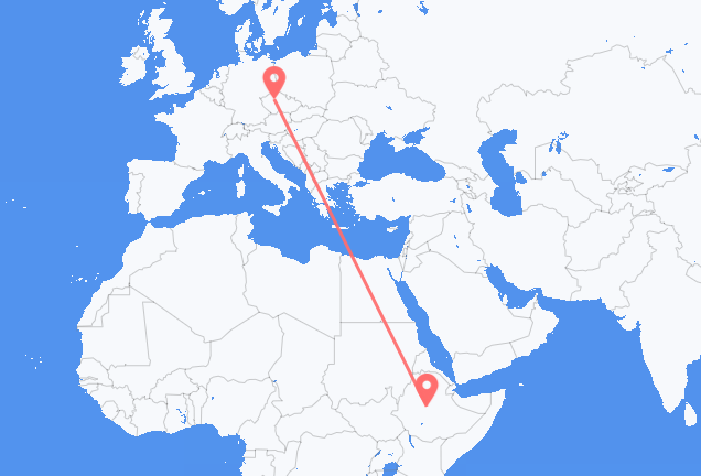 Vluchten van Addis Abeba naar Praag