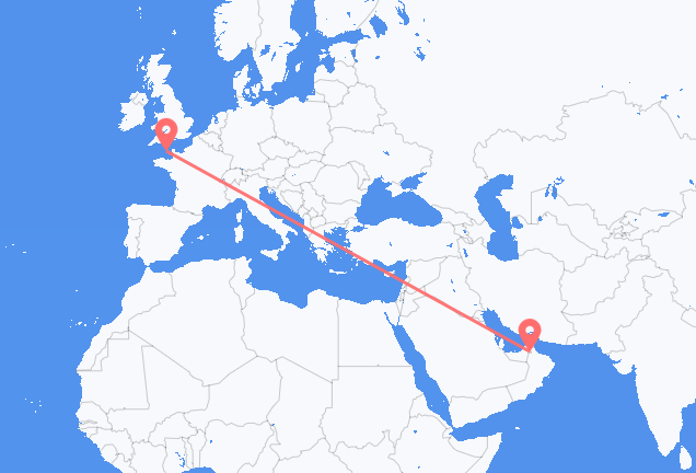 Loty z Al-Ajn, Zjednoczone Emiraty Arabskie do Guernsey, Guernsey