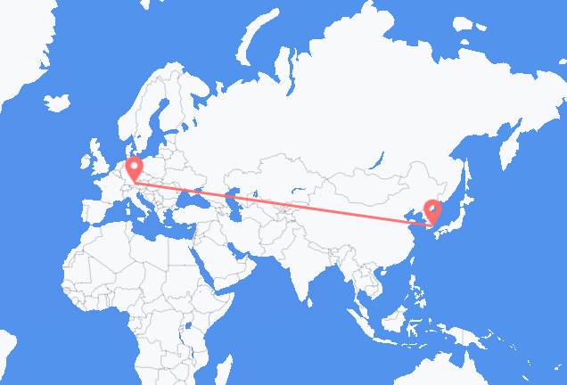 Flug frá Ulsan, Suður-Kóreu til München, Þýskalandi