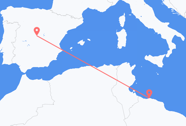 Vluchten van Tripoli naar Madrid