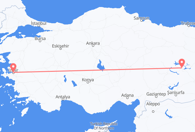 Flyg från Izmir, Turkiet till Elazig, Turkiet