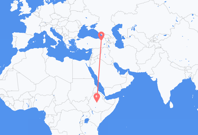 Vluchten van Addis Abeba naar Erzurum