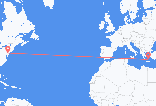 Voos do norte da Filadélfia para Santorini