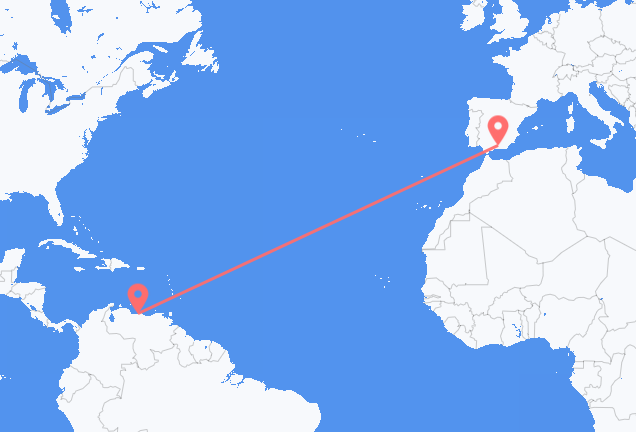 Vluchten van Caracas naar Granada