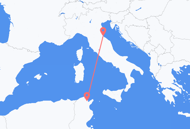 Flyrejser fra Tunis, Tunesien til Rimini, Italien