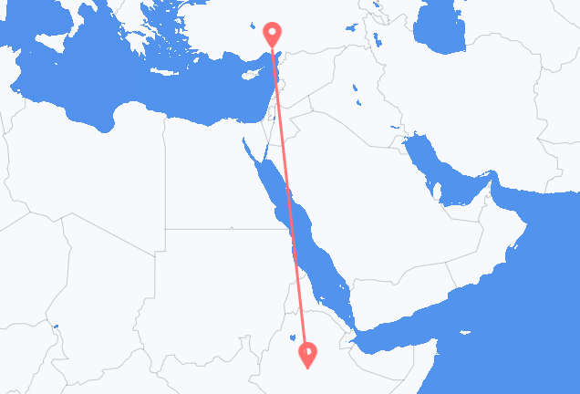 Vluchten van Addis Abeba naar Adana