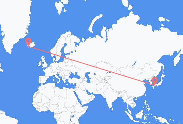 히로시마 출발, 레이캬비크 도착 항공편