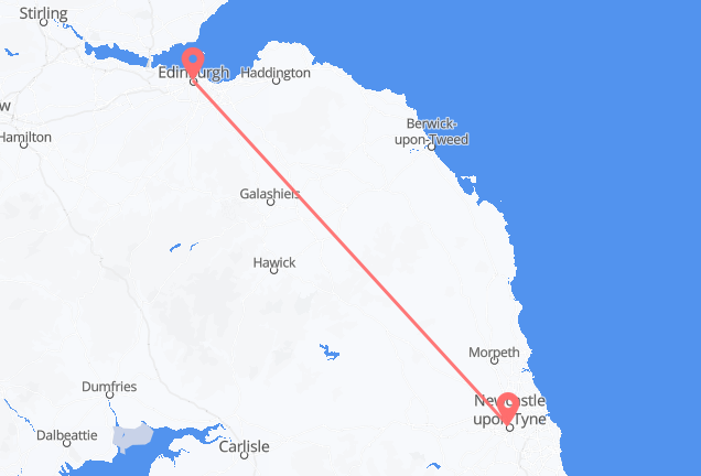 Vluchten van Newcastle upon Tyne, Engeland naar Edinburgh, Schotland