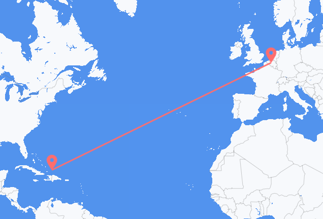 Vluchten van South Caicos naar Brussel