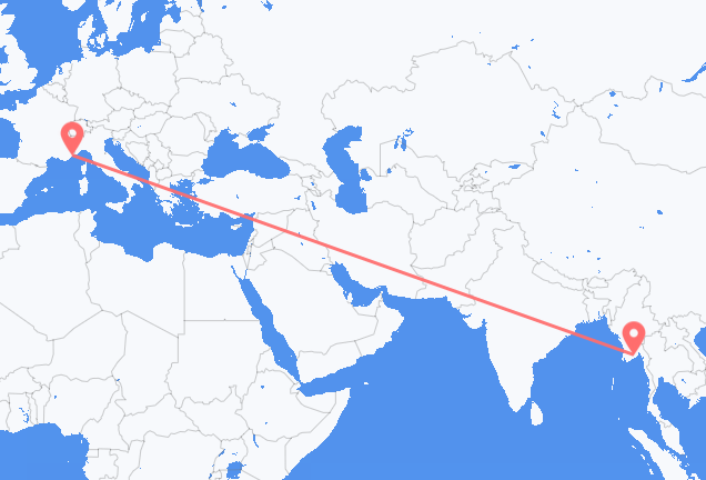 Flyreiser fra Yangon, til Nice