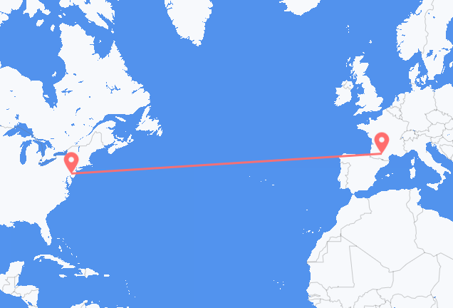 Voos do norte da Filadélfia para Toulouse