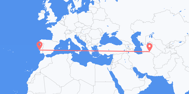 Flyrejser fra Turkmenistan til Portugal