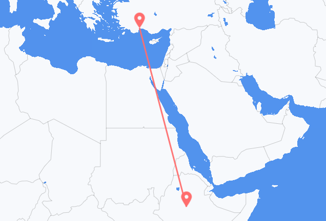 Vluchten van Addis Abeba naar Antalya