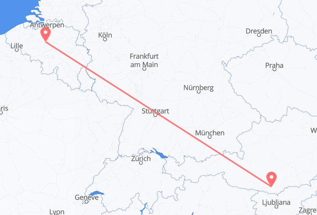 Vols de Bruxelles, Belgique pour Klagenfurt, Autriche