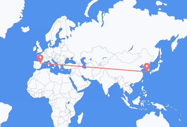 Flyreiser fra Jeju City, Sør-Korea til Zaragoza, Spania