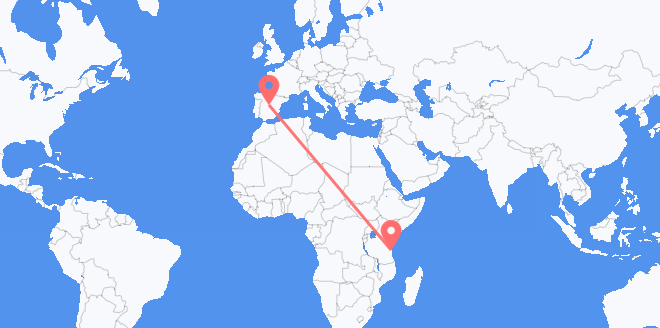 Vluchten van Tanzania naar Spanje