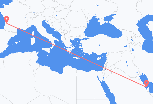 Vluchten van Bahrain Island naar Bordeaux