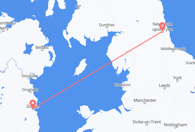 Vluchten van Newcastle upon Tyne naar Dublin