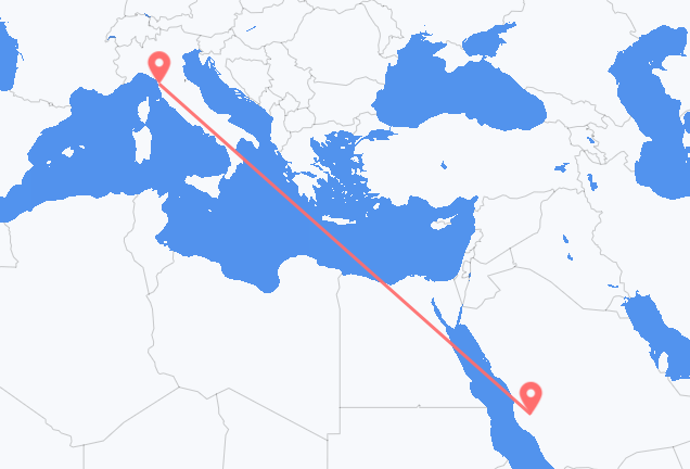 Flug frá Ta ef, Sádi-Arabíu til Pisa, Ítalíu