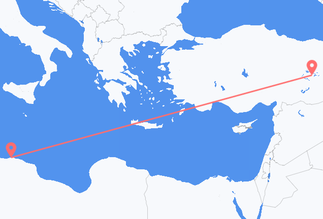 Vluchten van Tripoli naar Elazig