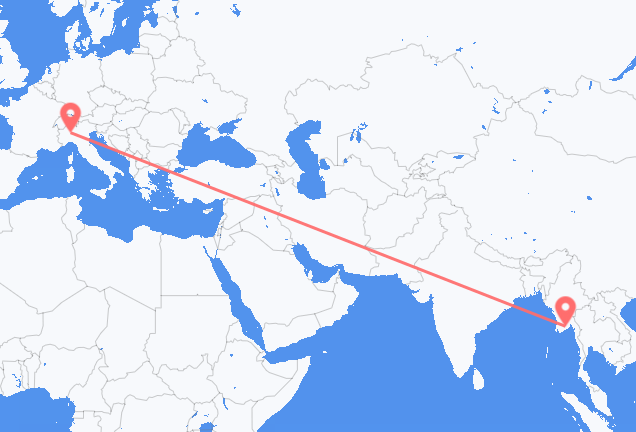 Flyreiser fra Yangon, til Milano