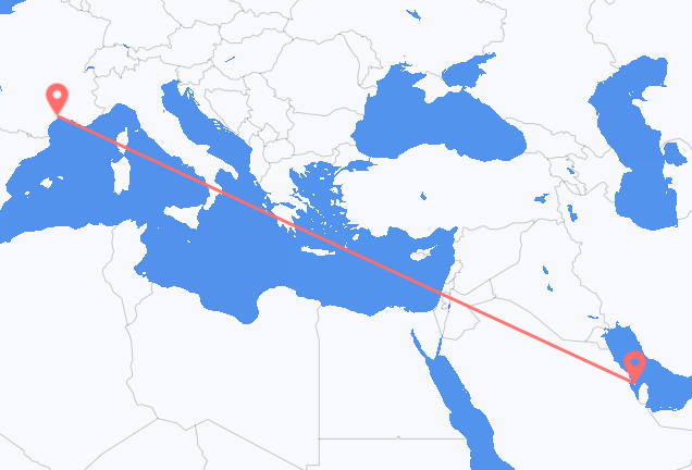 Vluchten van Bahrain Island naar Montpellier