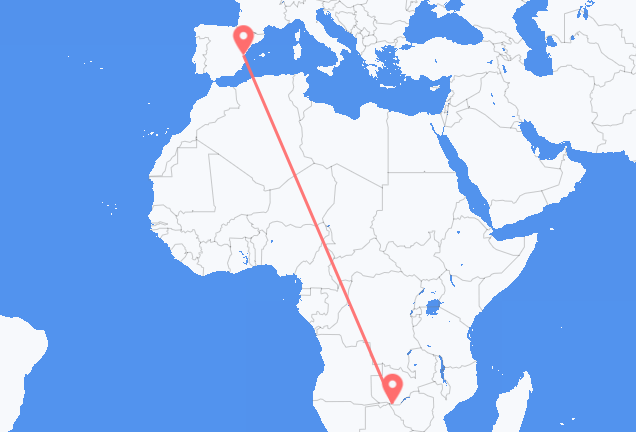 Flyreiser fra Victoria Falls, til Valencia