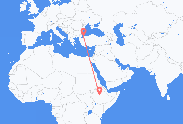 Vluchten van Addis Abeba naar Istanboel
