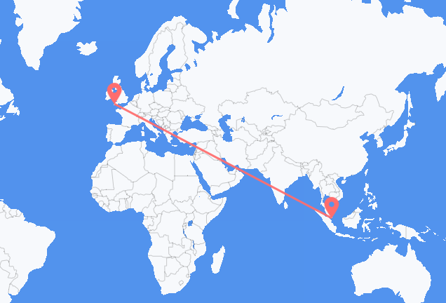 Vluchten van Singapore naar Newquay