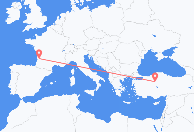 Vluchten van Ankara naar Bordeaux