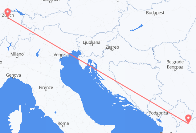 Flyg från Zürich till Skopje