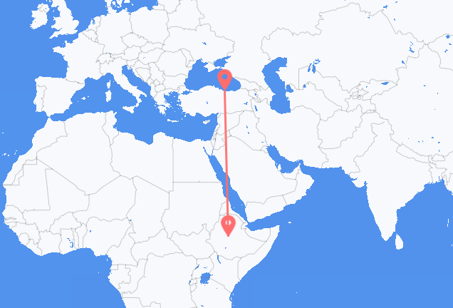 Vluchten van Addis Abeba naar Ordu