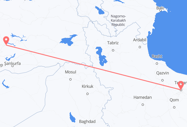 Flyreiser fra Teheran, til Malatya