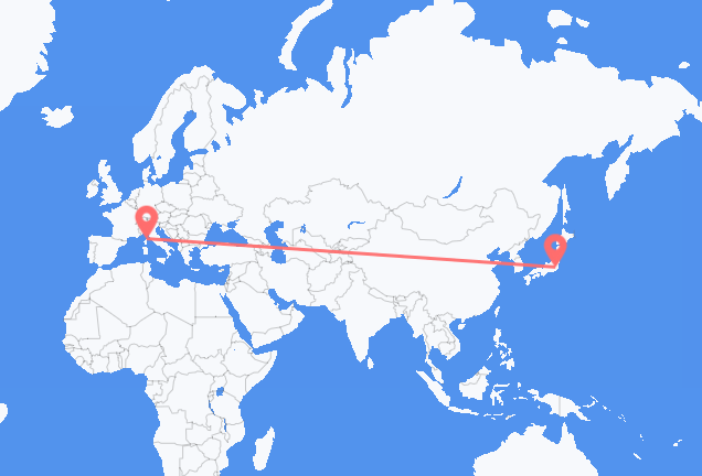 Flyreiser fra Tokyo, til Bastia