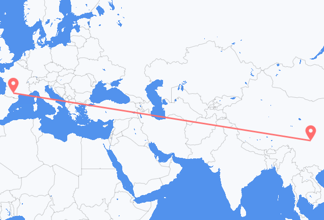 Flyreiser fra Chengdu, til Toulouse