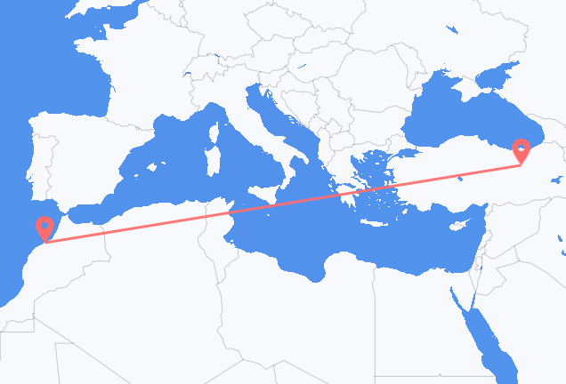 Flyreiser fra Casablanca, til Erzincan