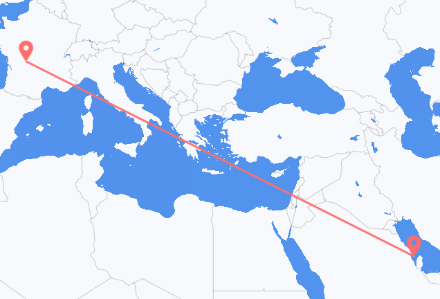 Vluchten van Bahrain Island, Bahrein naar Limoges, Frankrijk