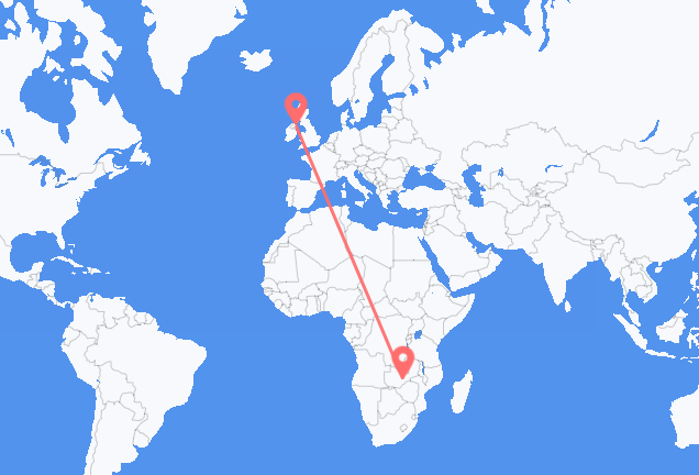 Flyrejser fra Lusaka til Belfast