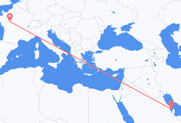 Vluchten van Bahrain Island, Bahrein naar Tours, Frankrijk