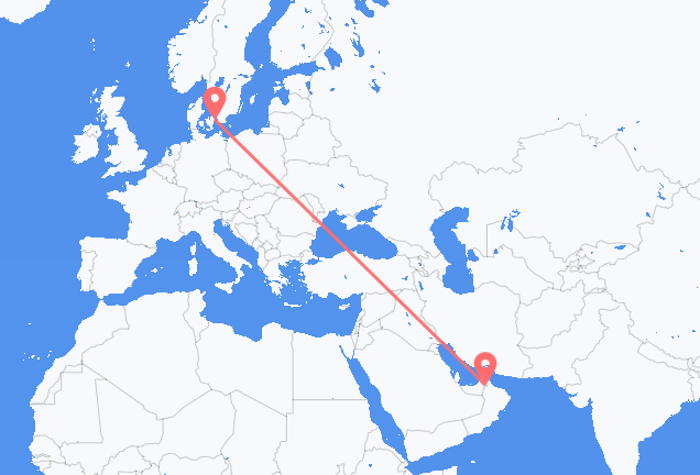 Loty z Al-Ajn, Zjednoczone Emiraty Arabskie do Kopenhagi, Dania