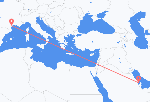 Vluchten van Bahrain Island, Bahrein naar Aspiran, Frankrijk