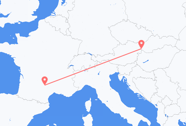 Vluchten van Bratislava, Slowakije naar Rodez, Frankrijk