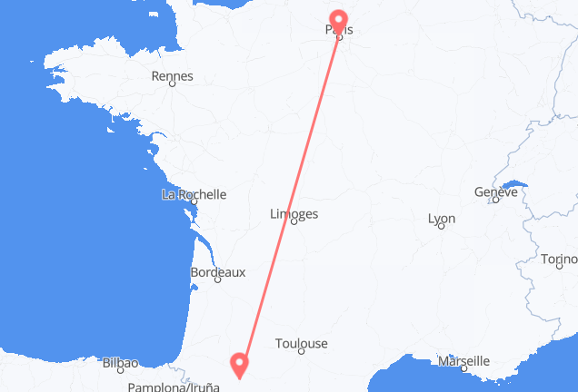 Flyg från Paris till Lourdes (kommun i Brasilien, São Paulo, lat -20,94, long -50,24)