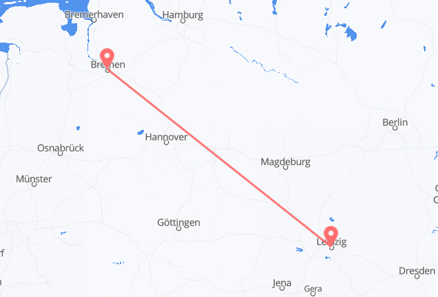 ドイツのブレーメンから、ドイツのライプツィヒまでのフライト