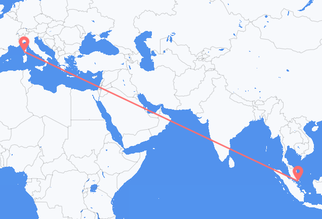 싱가포르 출발, 아작시오 도착 항공편