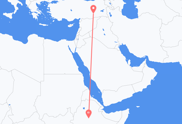 Vluchten van Addis Abeba naar Diyarbakir