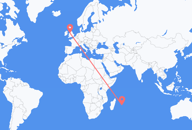 Flug frá Máritíus-eyju til Liverpool