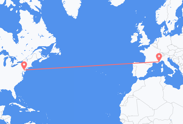 Voos do norte da Filadélfia para Nice