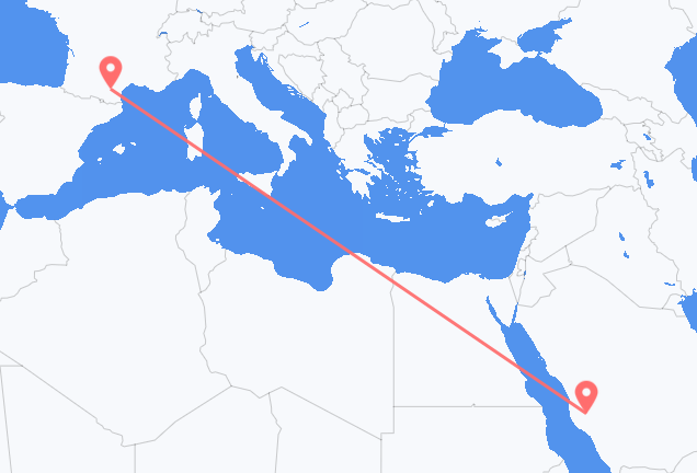 Flyrejser fra Ta if, Saudi-Arabien til Carcassonne, Frankrig